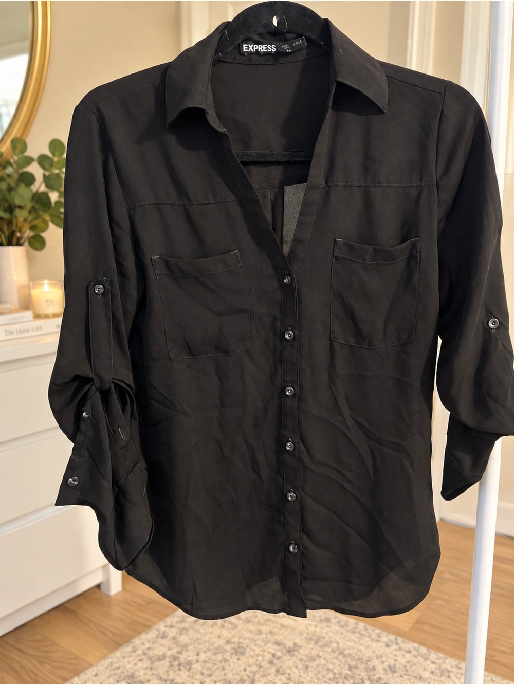 Express Button Down Shirt Black XS